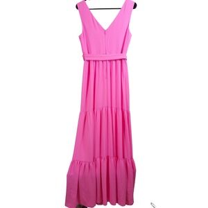 Lilly Pulitzer Maxi Dress 4 Womens Sleeveless Tiered V-Neck Belted Pink
